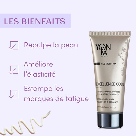 Yon-Ka Paris - EXCELLENCE CODE MASQUE - 37350 - Masque anti-rides à l'acide hyaluronique - Bienfaits - Effets